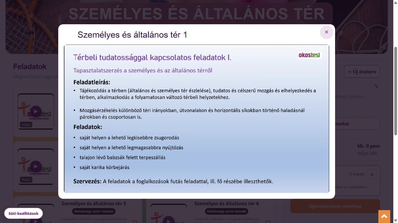 A Személyes és általános tér 1 videóablaka, jobb felül a bezárás gombbal.